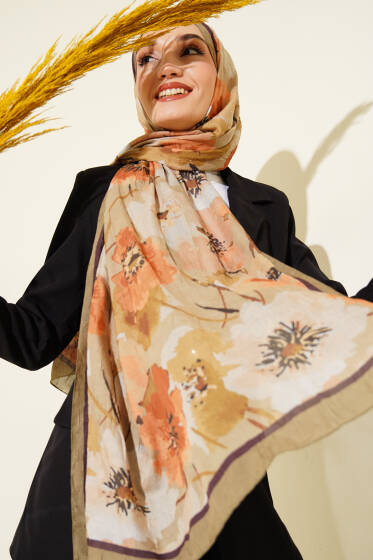 Çiçek Desenli Soft Bambu Kraş Şal Çağla Yeşili - Başörtüsü