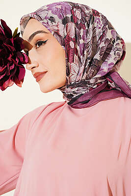 Çiçek Desenli Soft Eşarp Magenta 