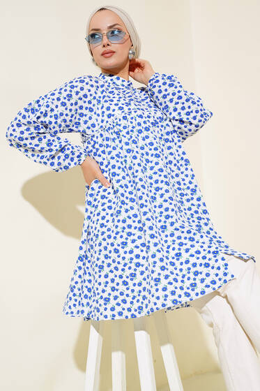 Çiçek Desenli Tunik Saks - Tunik