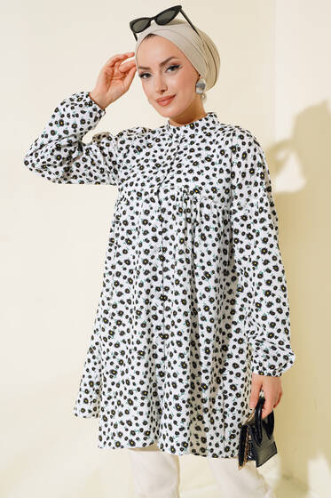 Çiçek Desenli Tunik Siyah - Tunik