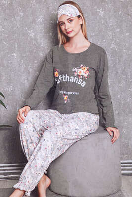 Çiçek Desenli Uzun Kol Pijama Takımı - Thumbnail