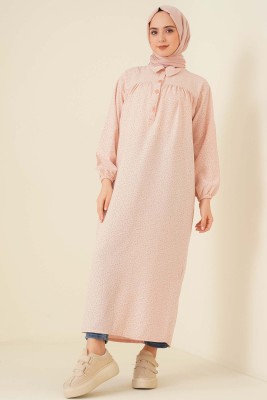 Çiçek Desenli Uzun Tunik Bej 