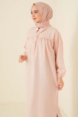 Çiçek Desenli Uzun Tunik Bej - Tunik