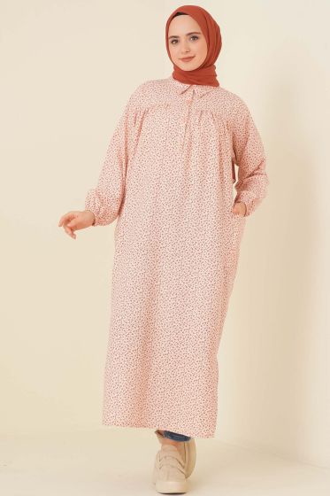 Çiçek Desenli Uzun Tunik Bordo - Tunik