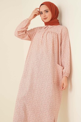 Çiçek Desenli Uzun Tunik Bordo - Tunik