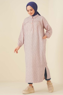 Çiçek Desenli Uzun Tunik Lacivert 