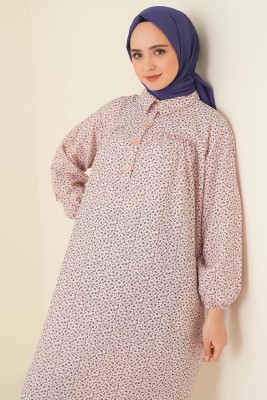 Çiçek Desenli Uzun Tunik Lacivert - Tunik