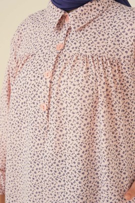 Çiçek Desenli Uzun Tunik Lacivert - Tunik