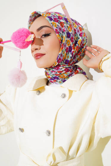 Çiçek Desenli Yazma Eşarp Su Yeşili - Başörtüsü