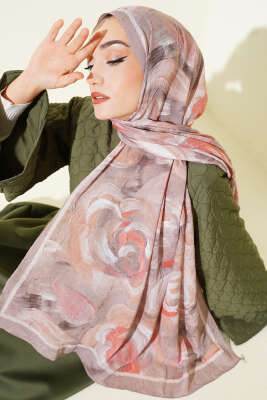 Çiçek Desenli Bambu Kraş Şal Latte 