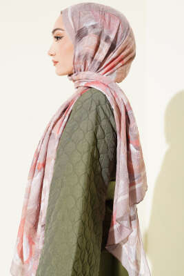 Çiçek Desenli Bambu Kraş Şal Latte - Başörtüsü