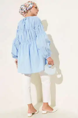 Çiçek Detaylı Biyeli Tunik Bebe Mavi - Tunik