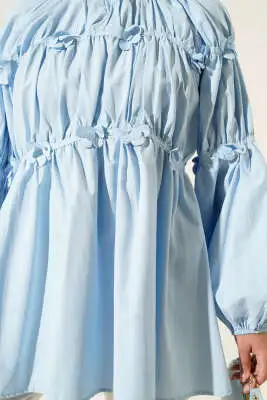 Çiçek Detaylı Kol Lastikli Tunik Bebe Mavi - Tunik