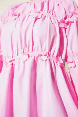 Çiçek Detaylı Kol Lastikli Tunik Pembe - Tunik