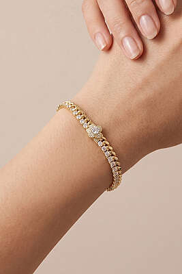 Çiçek Detaylı Taşlı Bileklik Gold - KONYALI BİJUTERİ