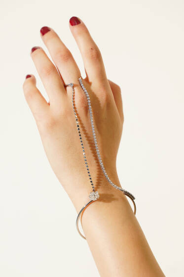 Çiçek Detaylı Taşlı Şahmeran Gümüş - Bileklik