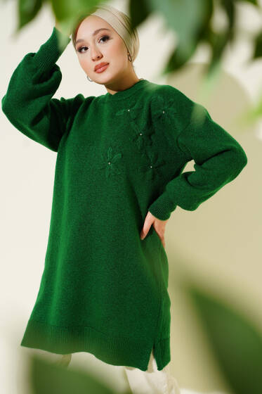 Çiçek Detaylı Yumoş Triko Tunik Benetton - Tunik