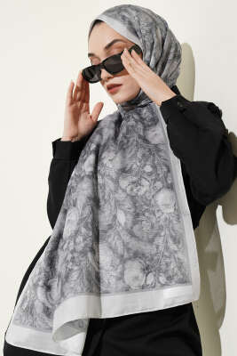 Çiçek Esintisi Soft Şal Gri 