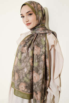 Çiçek Esintisi Soft Şal Haki - Başörtüsü