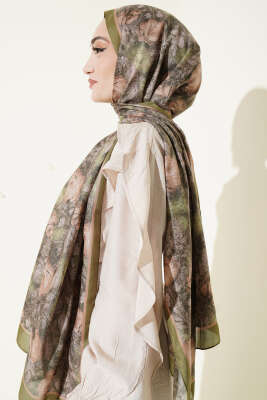 Çiçek Esintisi Soft Şal Haki - Başörtüsü