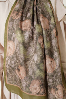 Çiçek Esintisi Soft Şal Haki - Başörtüsü