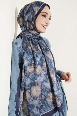 Çiçek Esintisi Soft Şal Lacivert 