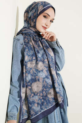 Çiçek Esintisi Soft Şal Lacivert - Başörtüsü
