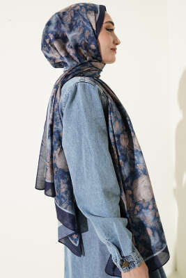 Çiçek Esintisi Soft Şal Lacivert - Başörtüsü