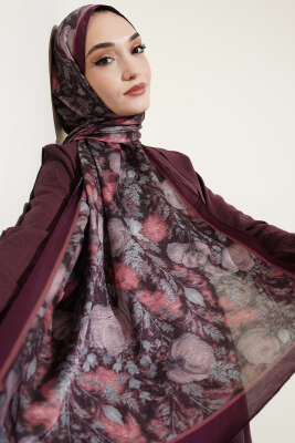 Çiçek Esintisi Soft Şal Mürdüm - Başörtüsü