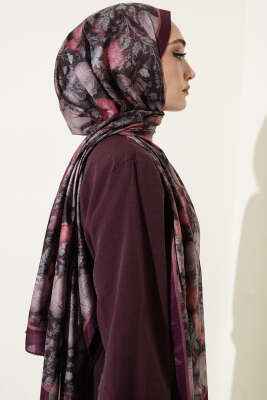 Çiçek Esintisi Soft Şal Mürdüm - Başörtüsü