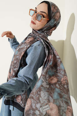 Çiçek Esintisi Soft Şal Siyah Mavi - Başörtüsü