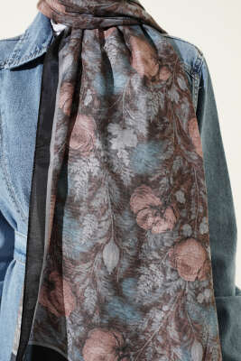 Çiçek Esintisi Soft Şal Siyah Mavi - Başörtüsü