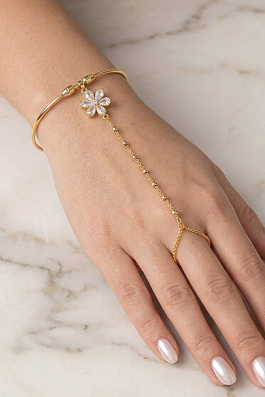 Çiçek Figürlü Şahmeran Gold - Bileklik