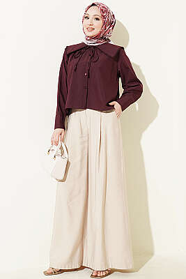 Çiçek Güpürlü Önlük Yaka Kısa Gömlek Bordo - Gömlek