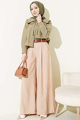 Çiçek Güpürlü Önlük Yaka Kısa Gömlek Çağla Yeşili - Gömlek