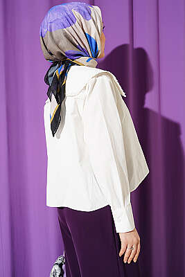 Çiçek Güpürlü Önlük Yaka Kısa Gömlek Ekru - Gömlek