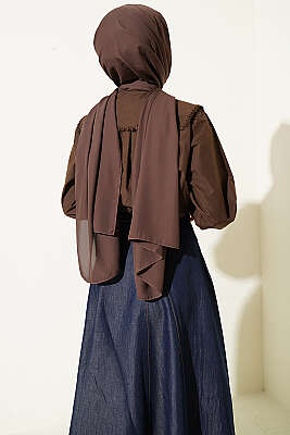 Çiçek Güpürlü Önlük Yaka Kısa Gömlek Kahve - Gömlek