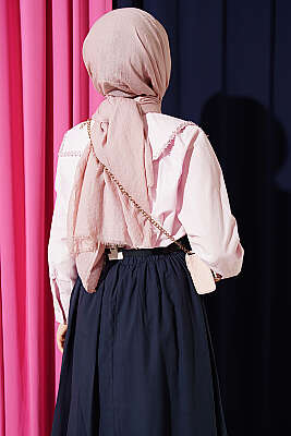 Çiçek Güpürlü Önlük Yaka Kısa Gömlek Pembe - Gömlek