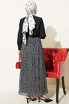 Çiçek Güpürlü Önlük Yaka Kısa Gömlek Siyah - Gömlek