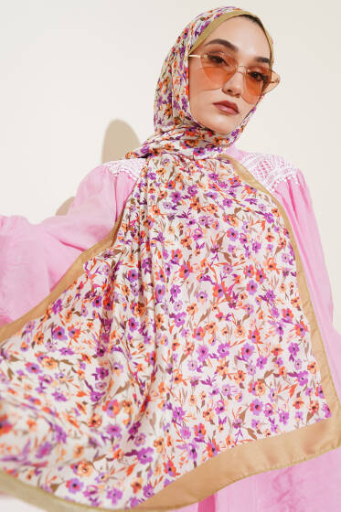 Çiçek Işıltısı Serisi Şal Yağ Yeşili - Başörtüsü