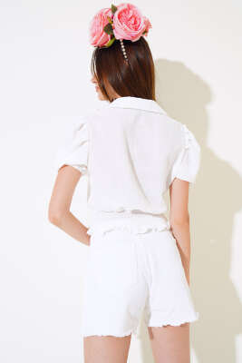 Çiçek İşlemeli Gipeli Bluz Ekru - Yeni Giyim