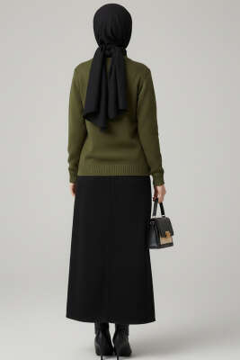 Çiçek İşlemeli Kısa Triko Hırka Haki - Hırka