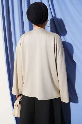 Çiçek İşlemeli Loyşa Bluz Bej - Bluz