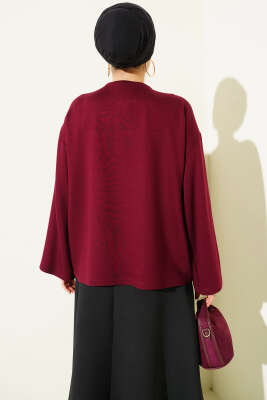 Çiçek İşlemeli Loyşa Bluz Bordo - Bluz