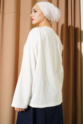 Çiçek İşlemeli Loyşa Bluz Ekru - Bluz