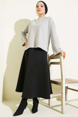 Çiçek İşlemeli Loyşa Bluz Gri - Bluz