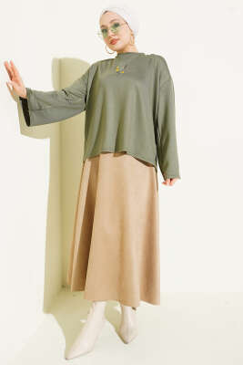 Çiçek İşlemeli Loyşa Bluz Haki - Bluz