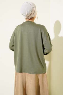 Çiçek İşlemeli Loyşa Bluz Haki - Bluz