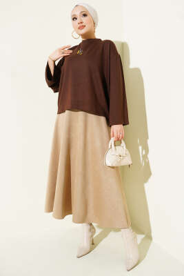 Çiçek İşlemeli Loyşa Bluz Kahve - Bluz