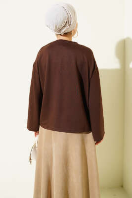 Çiçek İşlemeli Loyşa Bluz Kahve - Bluz